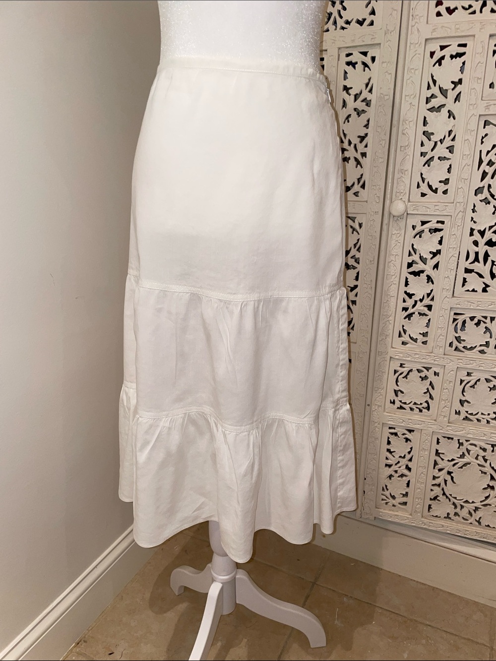 Theory White Tiered Midi Skirt